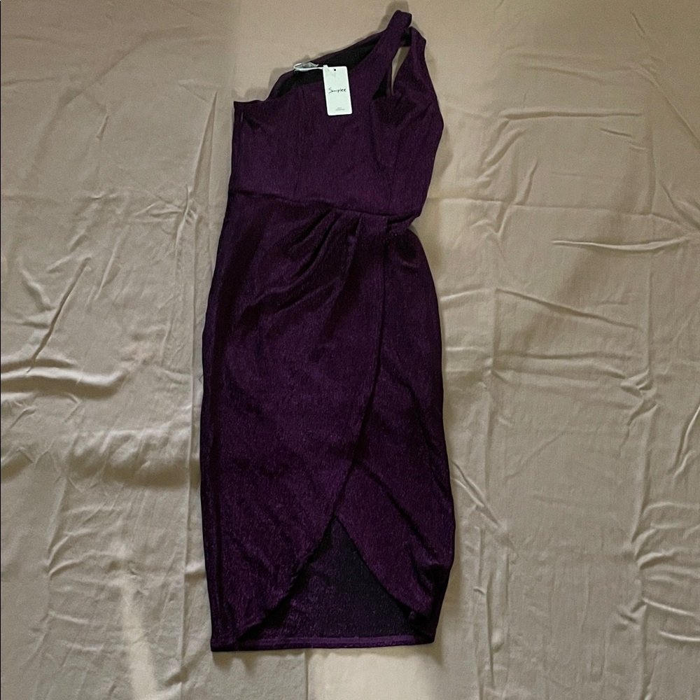 Simplee Apparel One-Shoulder Dress in Rich Purple